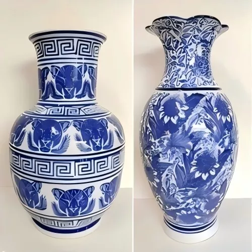 Wazon porcelanowy w kolorze niebiesko-białym Wazon porcelanowy w kolorze niebiesko-białym