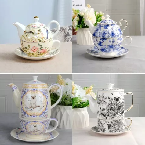 Zaczarowany zestaw filiżanek porcelanowych z czajnikiem