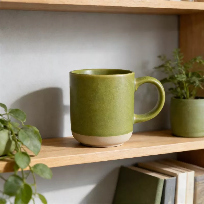 Prosty, nowoczesny ceramiczny kubek podróżny w kolorze zielonym